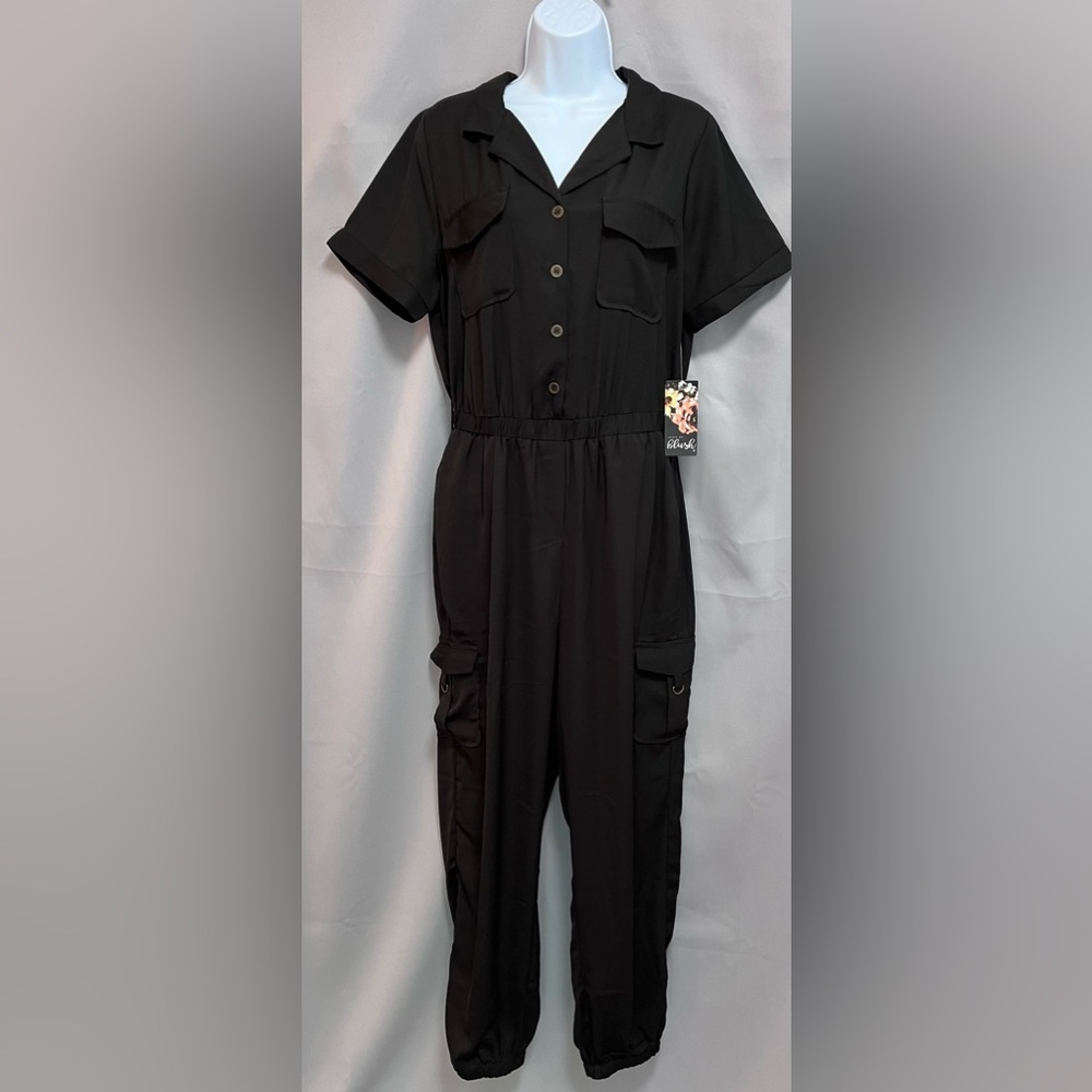 Hint Of Blush Women’s‎ Sz Large  Jumpsuit Black Short Sleeveless NWT